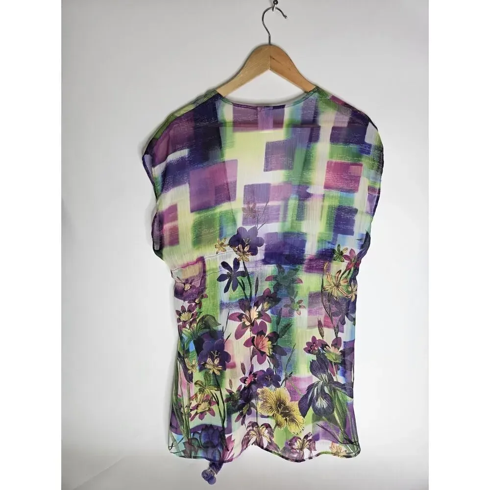 Becca by Rebecca Virtue Womens Purple Semi-Sheer Swim Cover-up SZ XS Pink Green